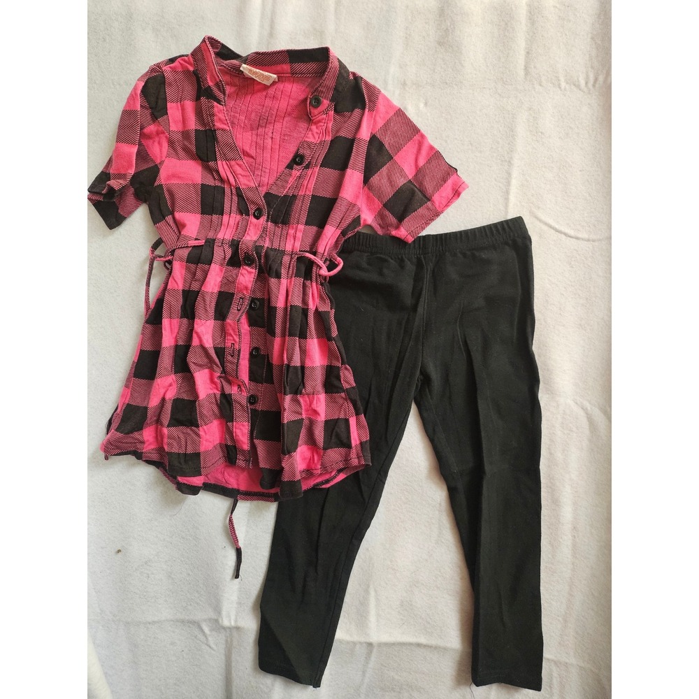 S.W.A.K. Girls Pink Black Buffalo Plaid Tunic and Leggings Size 4 S 140031FD 910